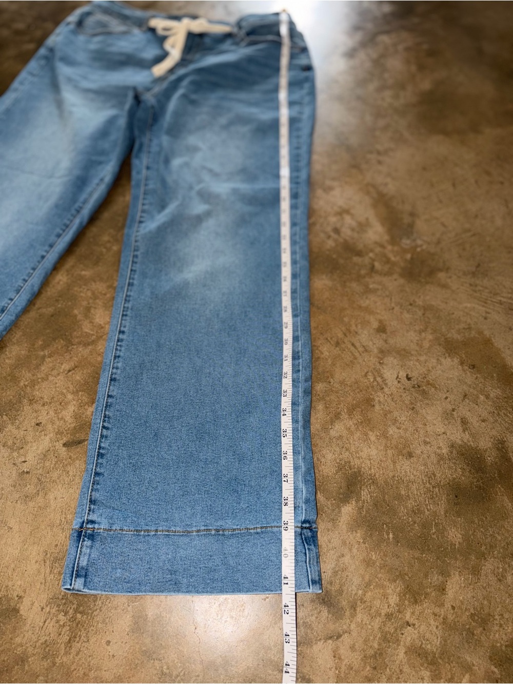 Sidefeel NWOT Size 16 Wide Leg Jeans Light Wash Cuffed Hem Drawstring - Picture 7 of 12
